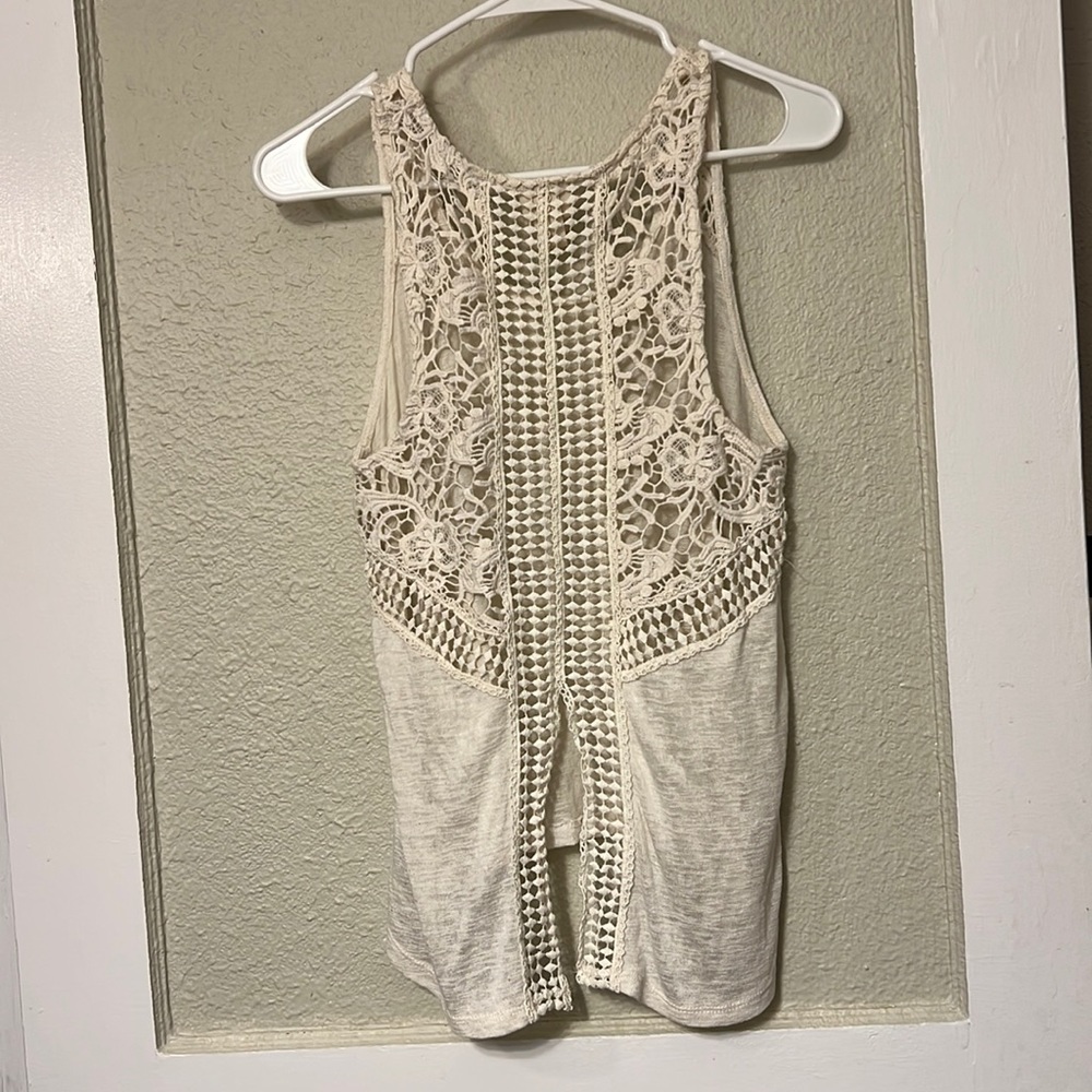 Cream Lace Top with Split Back